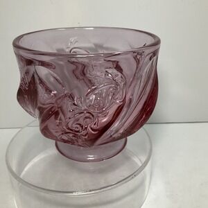 VTG Fenton Cranberry 5 in. Candy Dish Vase Bowl Embossed Swirl Marked